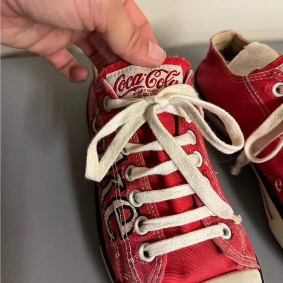 Vintage 80s Coca-Cola Canvas Sneakers Red Low-Top | Size 7 Retro Streetwear - Picture 4 of 11